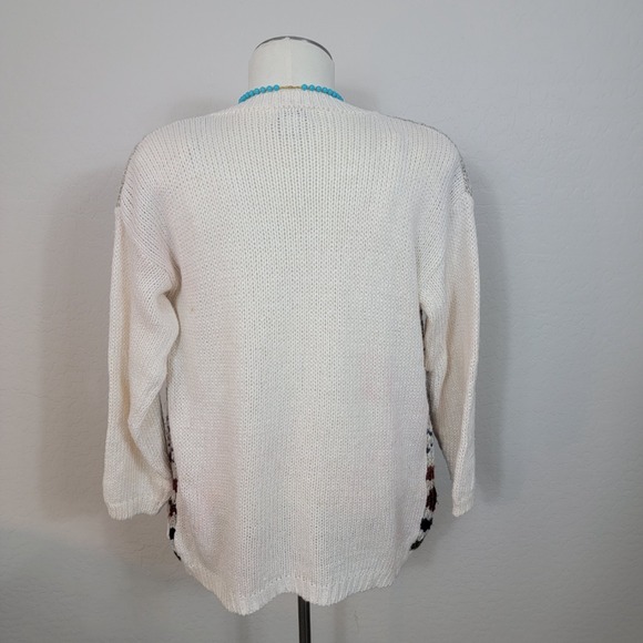 Spice of Life Cardigan Womens S Cream Multi Vintage Chunky Knit Geometric Good - Picture 2 of 8